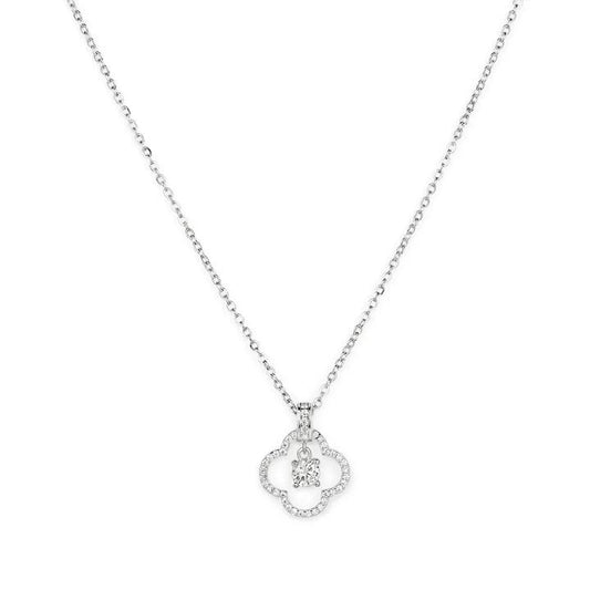 Image of Charms. Productname: 45cm Cubic Zirconia Open Clover Pendant Necklace in Sterling Silver in Silver colour by brand - Bevilles