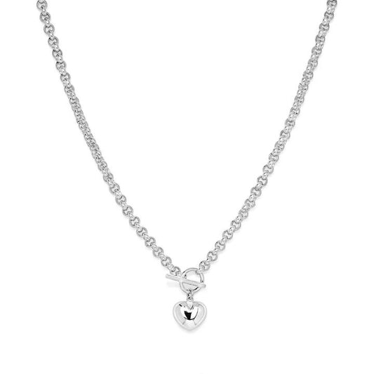 Image of Charms. Productname: 45cm T-Bar Heart Pendant Belcher Necklace in Sterling Silver in Silver colour by brand - Bevilles