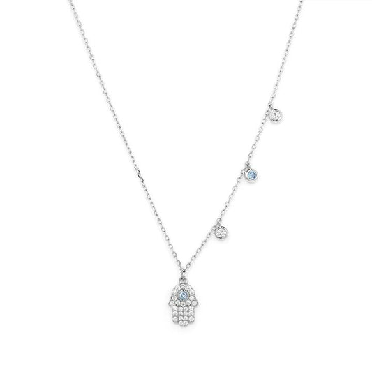 Image of Charms. Productname: 45cm Cubic Zirconia Hamsa Charm Necklace in Sterling Silver in Silver colour by brand - Bevilles