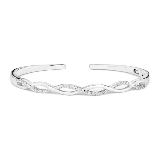 Image of Jewelry. Productname: 59mm Cubic Zirconia Plait Bangle in Sterling Silver in Silver colour by brand - Bevilles
