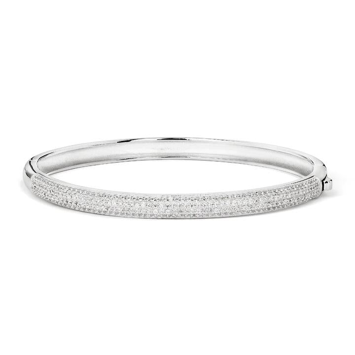 Image of Jewelry. Productname: 60mm Cubic Zirconia Pave Domed Bangle in Sterling Silver in Silver colour by brand - Bevilles