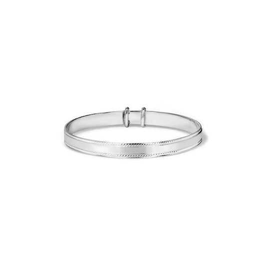 Image of Jewelry. Productname: 47mm Rope-Edged Adjustable Bangle in Sterling Silver in Silver colour by brand - Bevilles