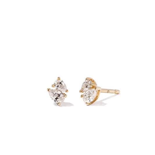 Image of Earrings. Productname: Duo Pear Stud Earrings with 0.25tw of Laboratory-Grown Diamonds in 9kt Yellow Gold in Diamond colour by brand - Bevilles