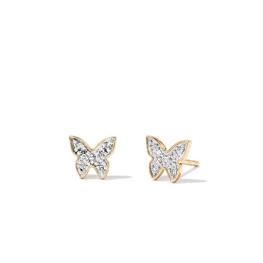 Image of Earrings. Productname: Cluster Butterfly Stud Earrings with 0.05tw of Laboratory-Grown Diamonds in 9kt Yellow Gold in Diamond colour by brand - Bevilles