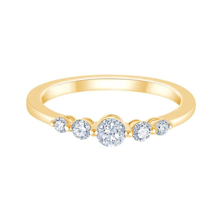 Image of Jewelry. Productname: Five Stone Ring with 0.31tw of Laboratory-Grown Diamonds in 9kt Yellow Gold in Diamond colour by brand - Bevilles