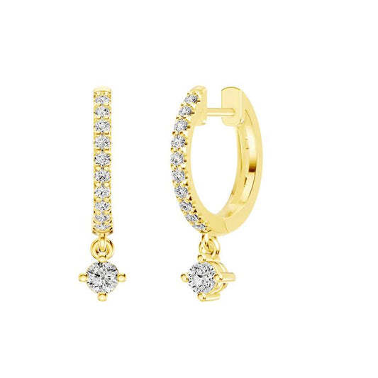 Image of Earrings. Productname: Drop Hoop Earrings with 0.34tw of Laboratory-Grown Diamonds in 9kt Yellow Gold in Diamond colour by brand - Bevilles