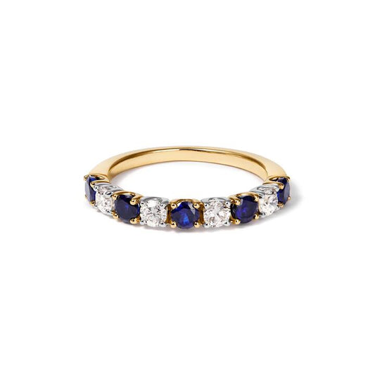 Image of Jewelry. Productname: Alternating Created Sapphire Ring with 0.40tw of Laboratory-Grown Diamonds in 9kt Yellow Gold in Diamond colour by brand - Bevilles