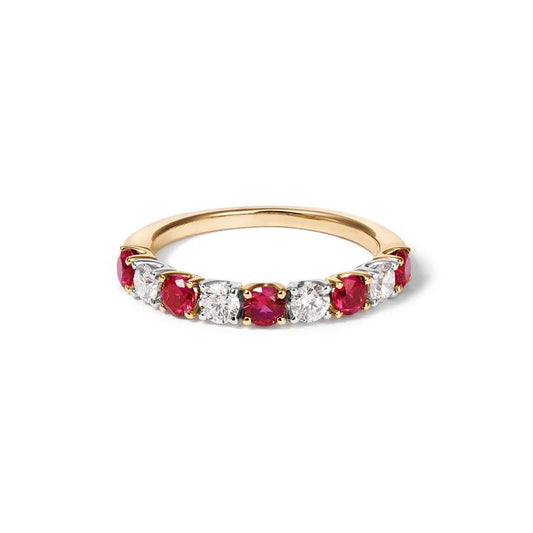 Image of Jewelry. Productname: Alternating Created Ruby Ring with 0.40tw of Laboratory-Grown Diamonds in 9kt Yellow Gold in Diamond colour by brand - Bevilles