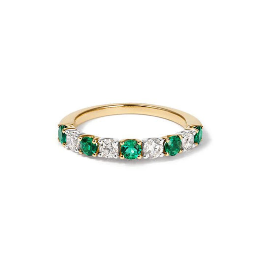 Image of Jewelry. Productname: Alternating Created Emerald Ring with 0.40tw of Laboratory-Grown Diamonds in 9kt Yellow Gold in Diamond colour by brand - Bevilles