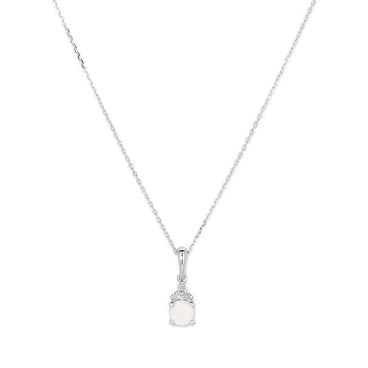 Image of Charms. Productname: Birthstone Teardrop Pendant Necklace with Created Opal and 0.05tw of Laboratory-Grown Diamonds in Sterling Silver and Platinum in Diamond colour by brand - Bevilles