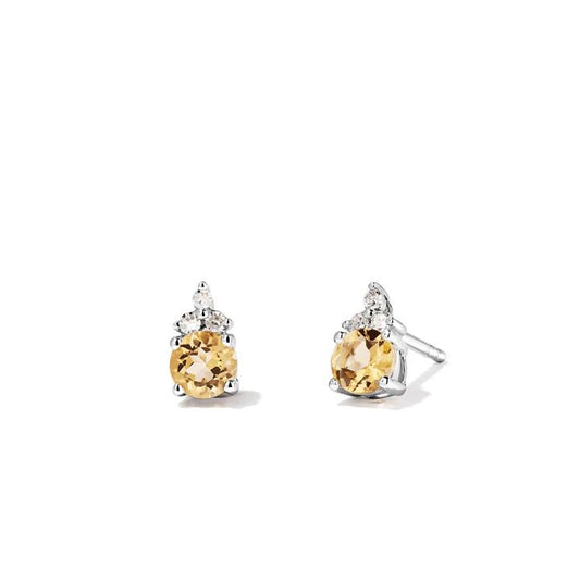 Image of Earrings. Productname: Birthstone Teardrop Stud Earrings with Natural Citrine and 0.05tw of Laboratory-Grown Diamonds in Sterling Silver and Platinum in Diamond colour by brand - Bevilles