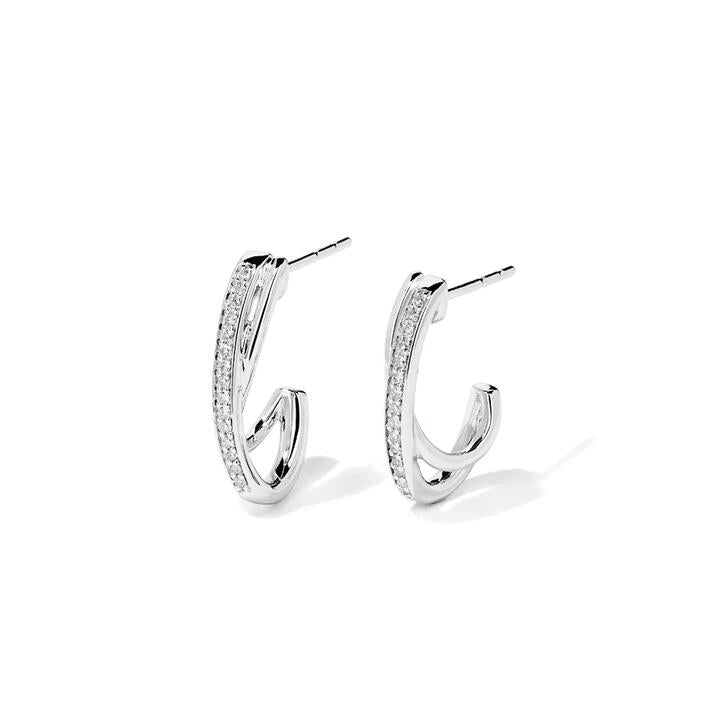 Image of Earrings. Productname: Crossover Huggie Earrings with 0.10tw of Laboratory-Grown Diamonds in Sterling Silver and Platinum in Diamond colour by brand - Bevilles