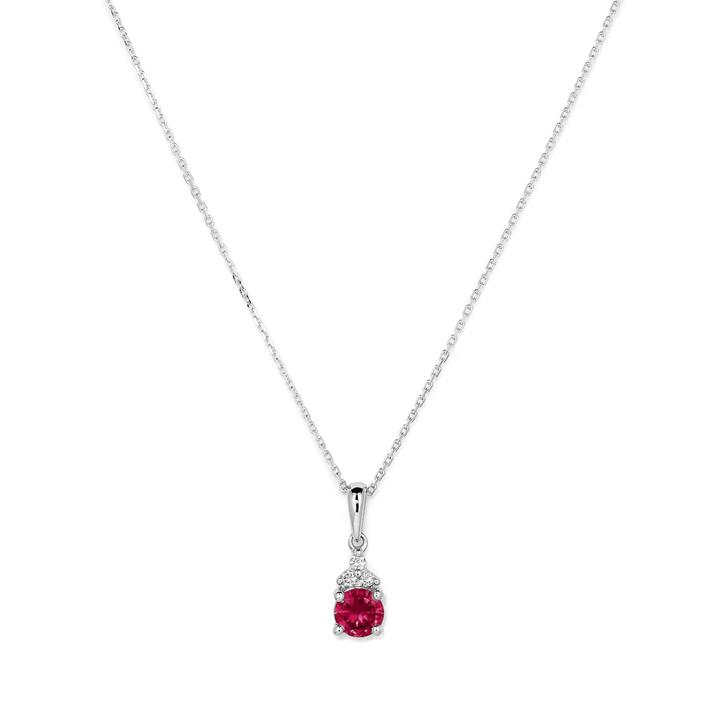 Image of Charms. Productname: Birthstone Teardrop Pendant Necklace with Created Ruby and 0.05tw of Laboratory-Grown Diamonds in Sterling Silver and Platinum in Diamond colour by brand - Bevilles