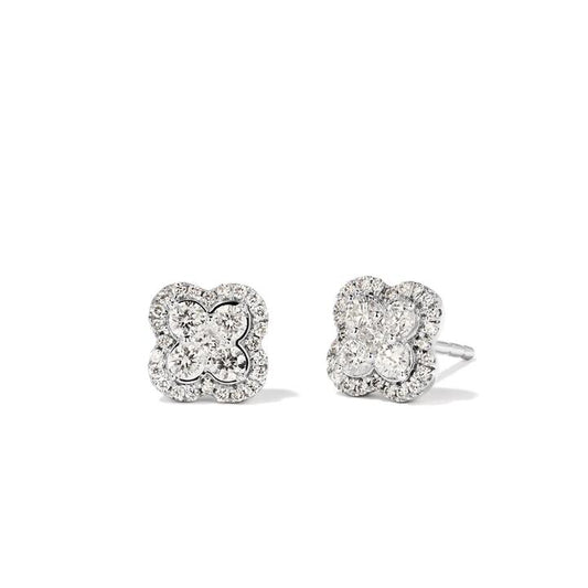 Image of Earrings. Productname: Clover Stud Earrings with 0.50tw of Laboratory-Grown Diamonds in Sterling Silver and Platinum in Diamond colour by brand - Bevilles