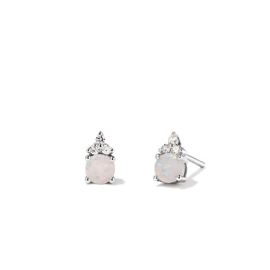 Image of Earrings. Productname: Birthstone Teardrop Stud Earrings with Created Opal and 0.05tw of Laboratory-Grown Diamonds in Sterling Silver and Platinum in Diamond colour by brand - Bevilles