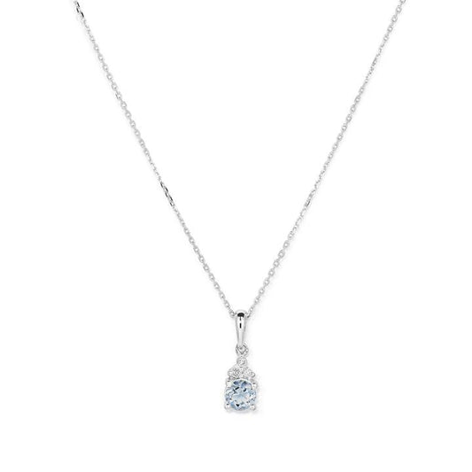 Image of Charms. Productname: Birthstone Teardrop Pendant Necklace with Created Aquamarine and 0.05tw of Laboratory-Grown Diamonds in Sterling Silver and Platinum in Diamond colour by brand - Bevilles