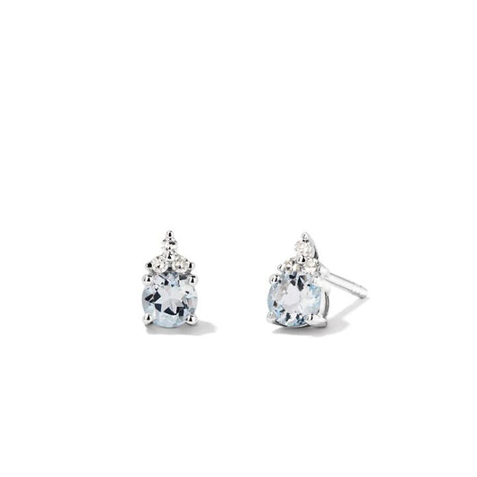 Image of Earrings. Productname: Birthstone Teardrop Stud Earrings with Created Aquamarine and 0.05tw of Laboratory-Grown Diamonds in Sterling Silver and Platinum in Diamond colour by brand - Bevilles