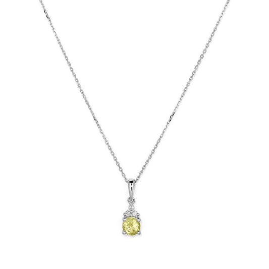 Image of Charms. Productname: Birthstone Teardrop Pendant Necklace with Natural Peridot and 0.05tw of Laboratory-Grown Diamonds in Sterling Silver and Platinum in Diamond colour by brand - Bevilles
