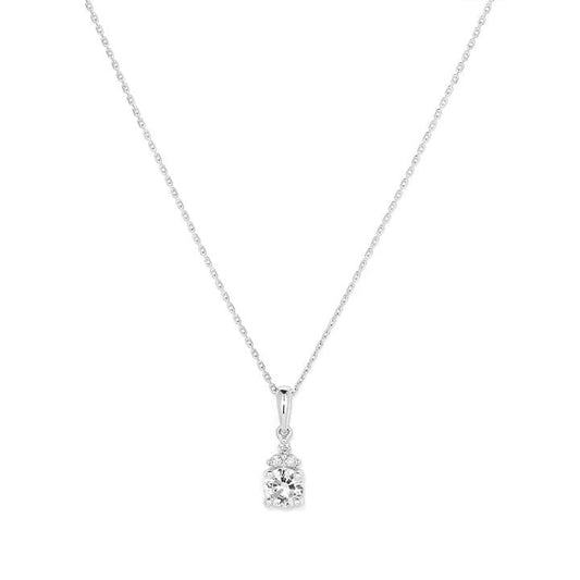 Image of Charms. Productname: Birthstone Teardrop Pendant Necklace with Created White Sapphire and 0.05tw of Laboratory-Grown Diamonds in Sterling Silver and Platinum in Diamond colour by brand - Bevilles