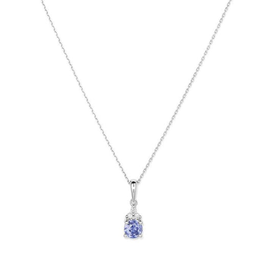 Image of Charms. Productname: Birthstone Teardrop Pendant Necklace with Created Tanzanite and 0.05tw of Laboratory-Grown Diamonds in Sterling Silver and Platinum in Diamond colour by brand - Bevilles