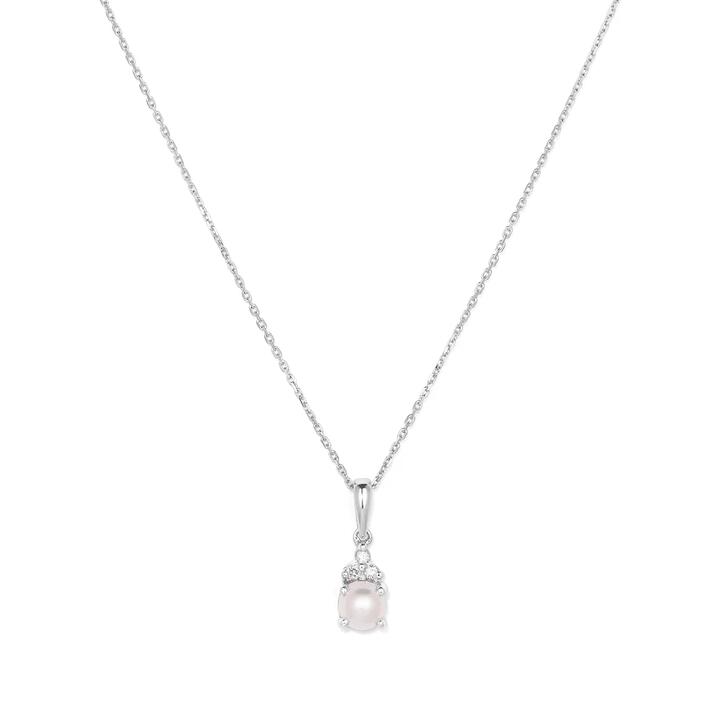 Image of Charms. Product name - Birthstone Teardrop Pendant Necklace with Cultured Freshwater Pearl and 0.05tw of Laboratory-Grown Diamonds in Sterling Silver and Platinum in colour by brand - Bevilles