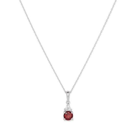 Image of Charms. Productname: Birthstone Teardrop Pendant Necklace with Natural Red Garnet and 0.05tw of Laboratory-Grown Diamonds in Sterling Silver and Platinum in Diamond colour by brand - Bevilles