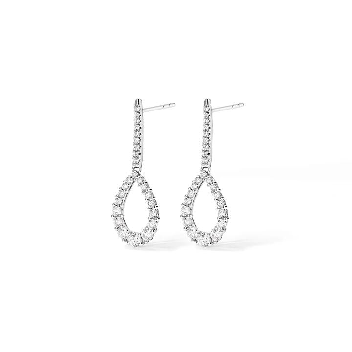 Image of Earrings. Productname: Fancy Teardrop Drop Stud Earrings with 1.25tw of Laboratory-Grown Diamonds in Sterling Silver and Platinum in Diamond colour by brand - Bevilles