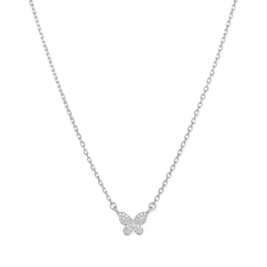 Image of Necklaces. Productname: 45cm Cubic Zirconia PavÃ© Butterfly Necklace in Sterling Silver in Silver colour by brand - Bevilles