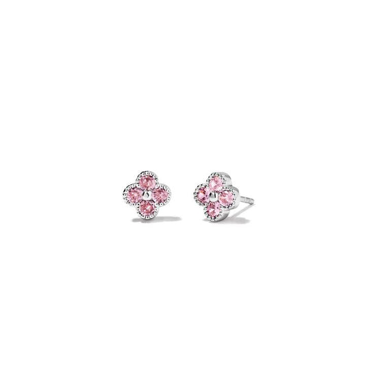 Image of Earrings. Product name - Cubic Zirconia Clover Stud Earrings in Sterling Silver in colour by brand - Bevilles