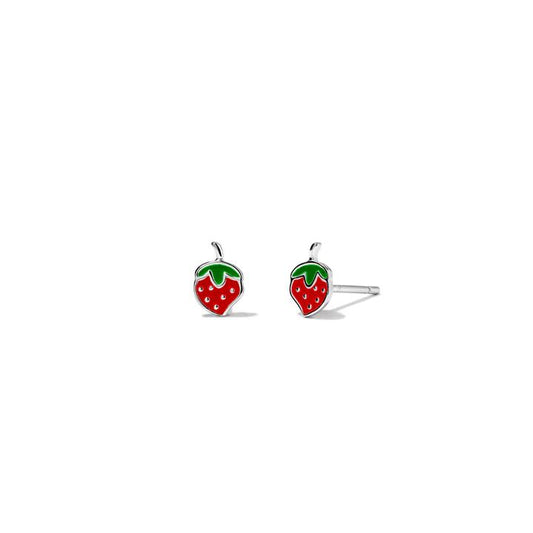 Image of Earrings. Productname: Enamel Strawberry Stud Earrings in Sterling Silver in Silver colour by brand - Bevilles