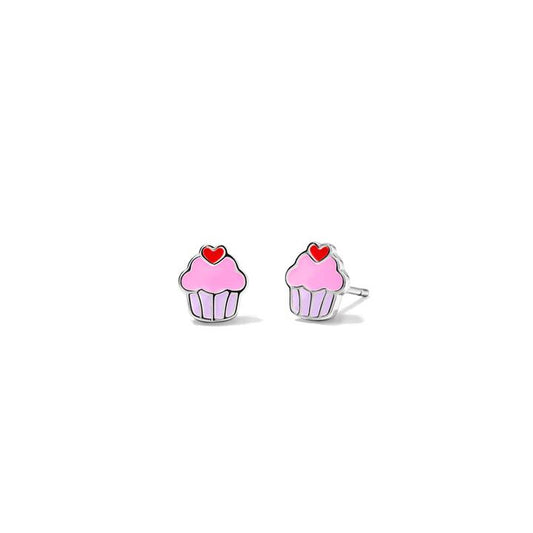 Image of Earrings. Productname: Enamel Cupcake Stud Earrings in Sterling Silver in Silver colour by brand - Bevilles