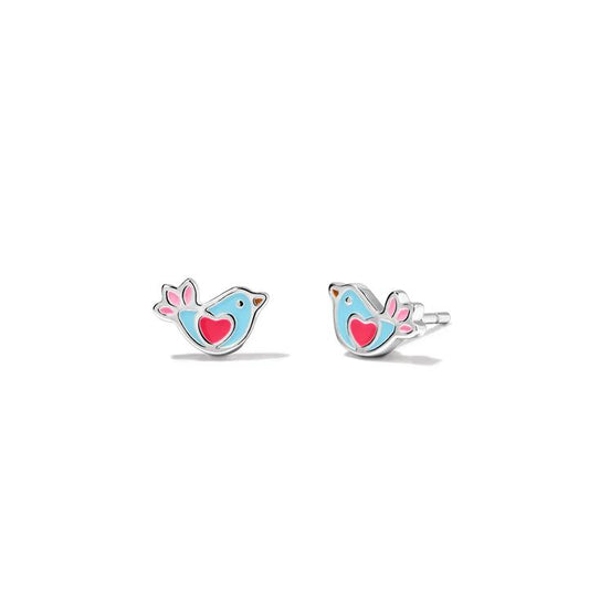 Image of Earrings. Productname: Enamel Bird Stud Earrings in Sterling Silver in Silver colour by brand - Bevilles