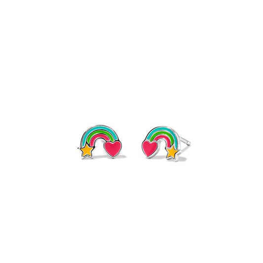 Image of Earrings. Productname: Enamel Rainbow Stud Earrings in Sterling Silver in Silver colour by brand - Bevilles