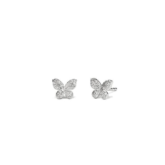 Image of Earrings. Productname: Cubic Zirconia PavÃ© Butterfly Stud Earrings in Sterling Silver in Silver colour by brand - Bevilles