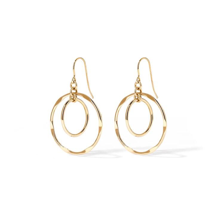 Image of Earrings. Product name - Double Circle Drop Earrings in 9kt Yellow Bonded Gold in colour by brand - Bevilles