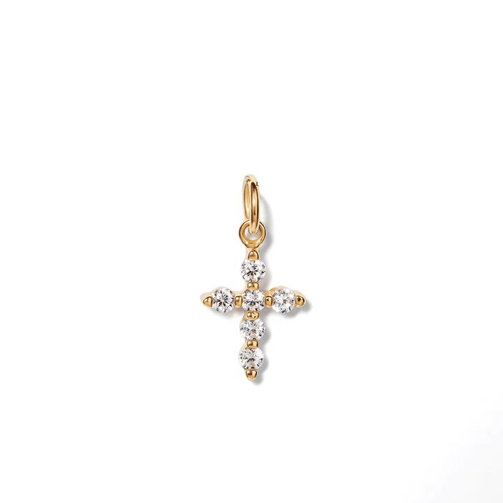 Image of Charms. Product name - Cubic Zirconia Cross Pendant in 9kt Yellow Gold in colour by brand - Bevilles