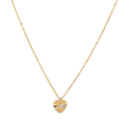 Image of Necklaces. Productname: Cubic Zirconia Fluted Heart Necklace in 9kt Yellow Gold in Gold colour by brand - Bevilles