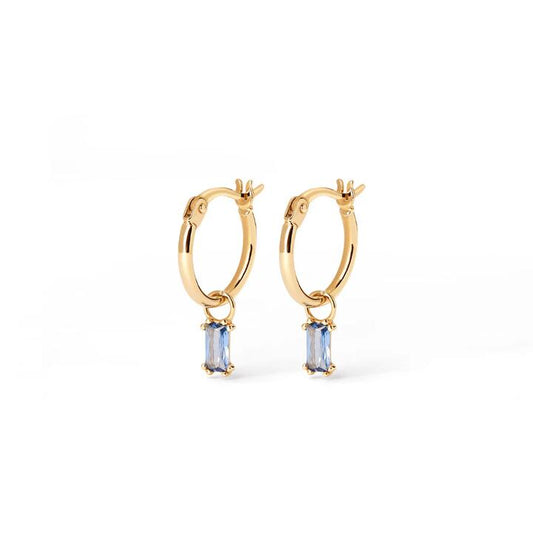 Image of Earrings. Productname: 10mm Cubic Zirconia Drop Hoop Earrings in 9kt Yellow Gold in Gold colour by brand - Bevilles