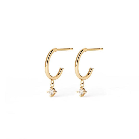 Image of Earrings. Productname: Cubic Zirconia Drop Hoop Stud Earrings in 9kt Yellow Gold in Gold colour by brand - Bevilles