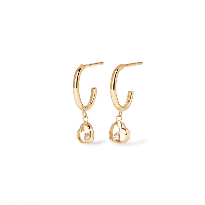 Image of Earrings. Productname: Cubic Zirconia Heart Drop Hoop Stud Earrings in 9kt Yellow Gold in Gold colour by brand - Bevilles