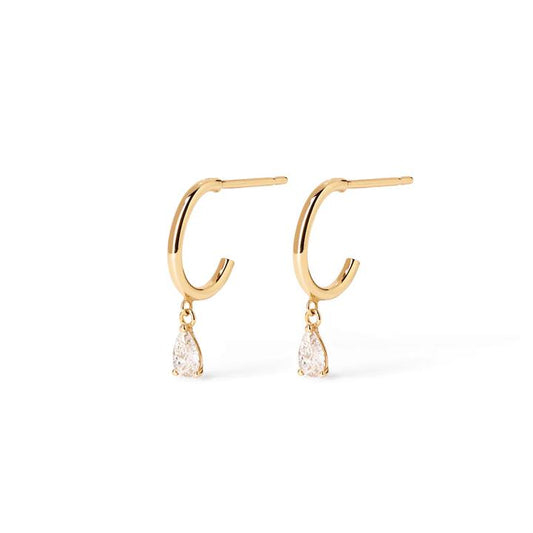 Image of Earrings. Productname: Cubic Zirconia Pear Hoop Stud Earrings in 9kt Yellow Gold in Gold colour by brand - Bevilles