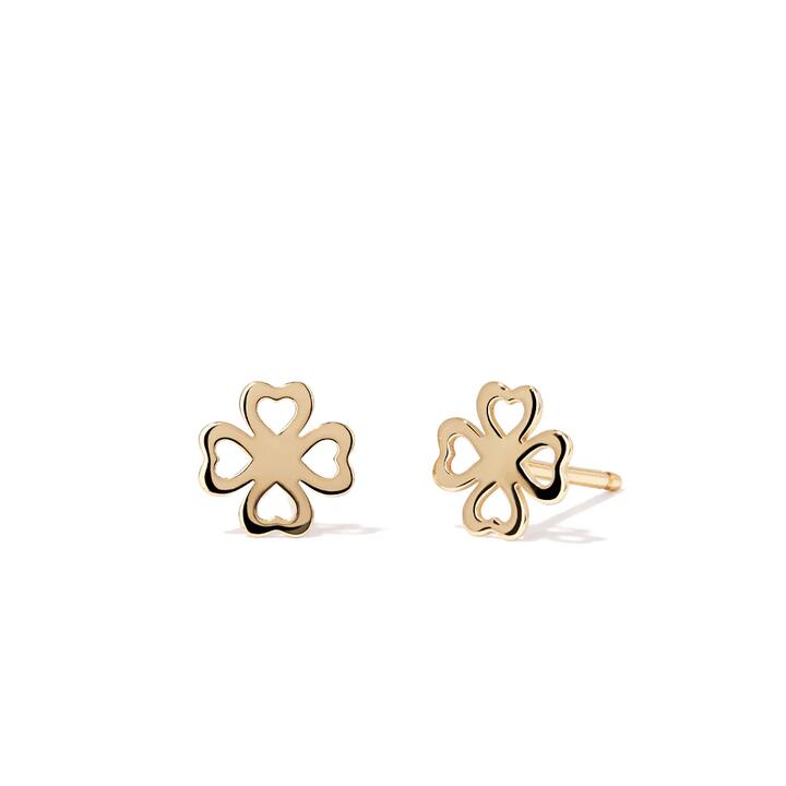 Image of Earrings. Productname: Cut-Out Clover Stud Earrings in 9kt Yellow Gold in Gold colour by brand - Bevilles