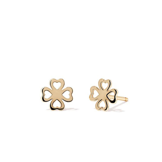 Image of Earrings. Productname: Cut-Out Clover Stud Earrings in 9kt Yellow Gold in Gold colour by brand - Bevilles