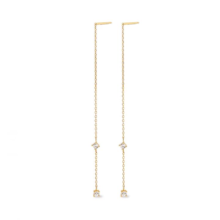 Image of Earrings. Productname: Cubic Zirconia Station Threader Earrings in 9kt Yellow Gold in Gold colour by brand - Bevilles