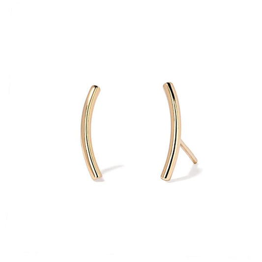 Image of Earrings. Productname: Curved Bar Stud Earrings in 9kt Yellow Gold in Gold colour by brand - Bevilles