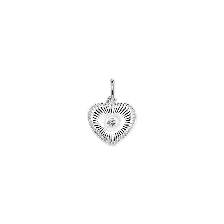 Image of Charms. Productname: Cubic Zirconia Sunburst Heart Pendant in Sterling Silver in Silver colour by brand - Bevilles