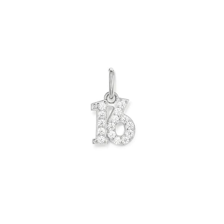 Image of Charms. Productname: Cubic Zirconia Sixteen Pendant in Sterling Silver in Silver colour by brand - Bevilles