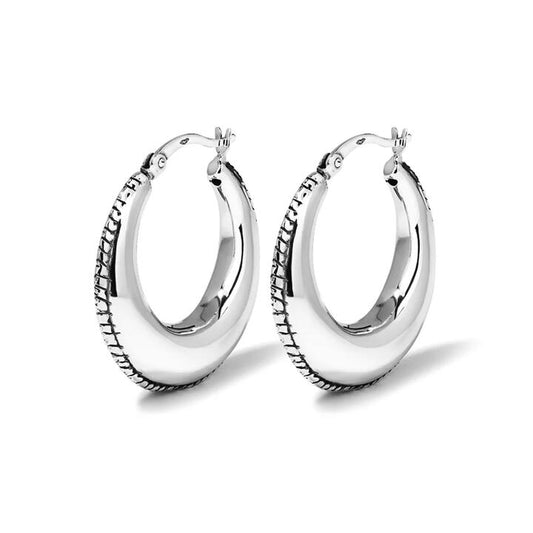 Image of Earrings. Productname: Beaded Edge Creole Hoop Earrings in Sterling Silver in Silver colour by brand - Bevilles