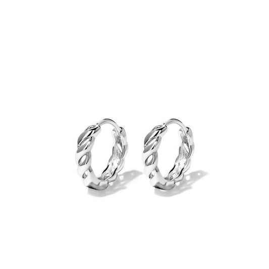Image of Earrings. Productname: Braided Huggie Earrings in Sterling Silver in Silver colour by brand - Bevilles