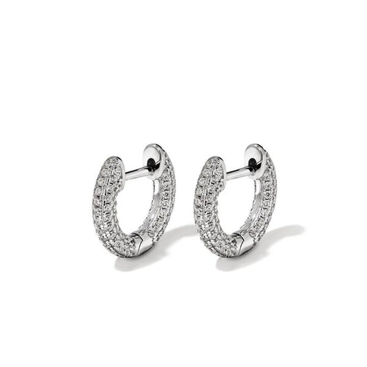 Image of Earrings. Productname: Cubic Zirconia Pave Huggie Earrings in Sterling Silver in Silver colour by brand - Bevilles